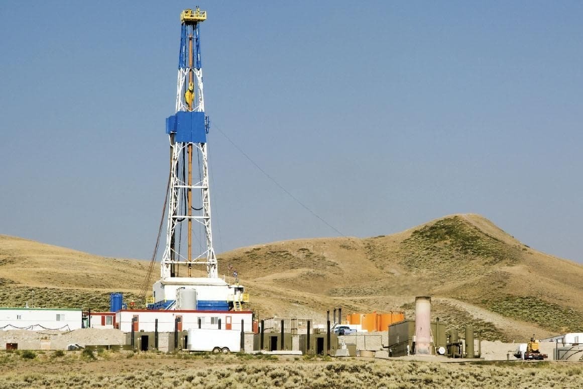 Fracking rig or hydraulic fracturing rig at a well pad